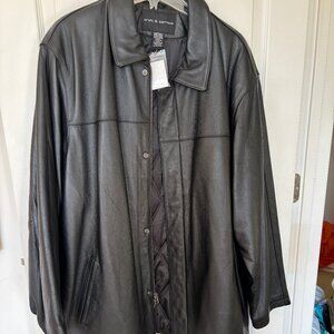 New with Tags Mens Black Leather Coat, Size XL